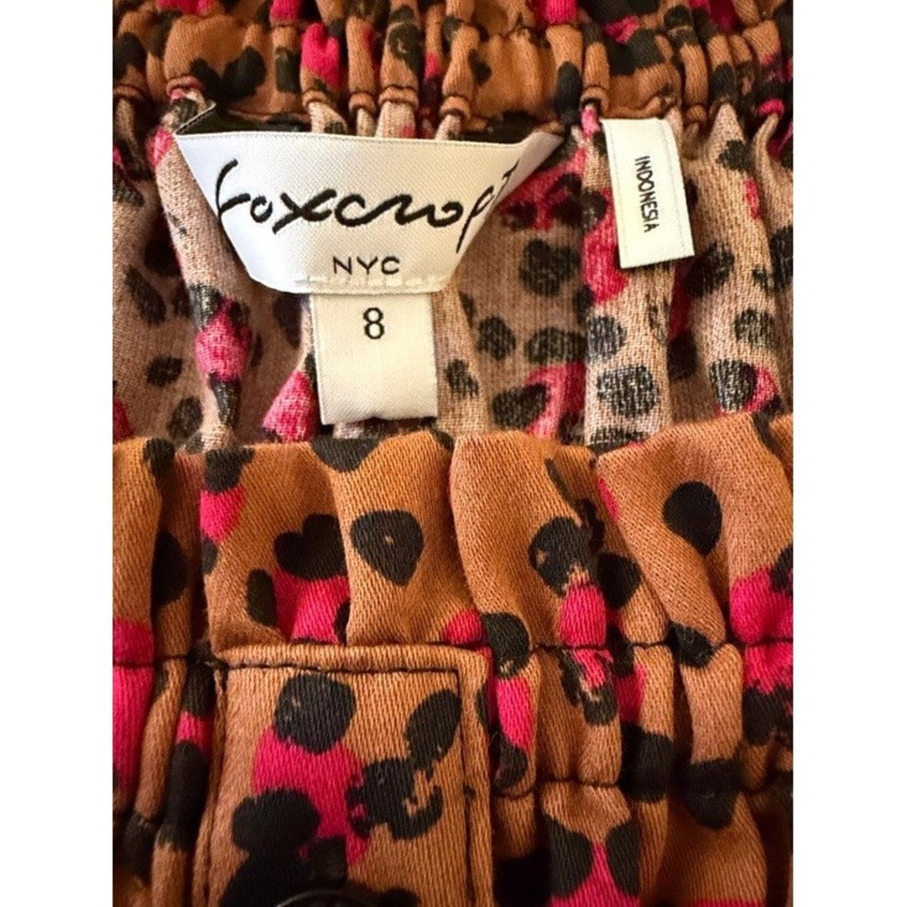 Foxcroft NYC Womens Pink Tan Leopard Print Smocked Square Neck Top Size 8 - Picture 2 of 11